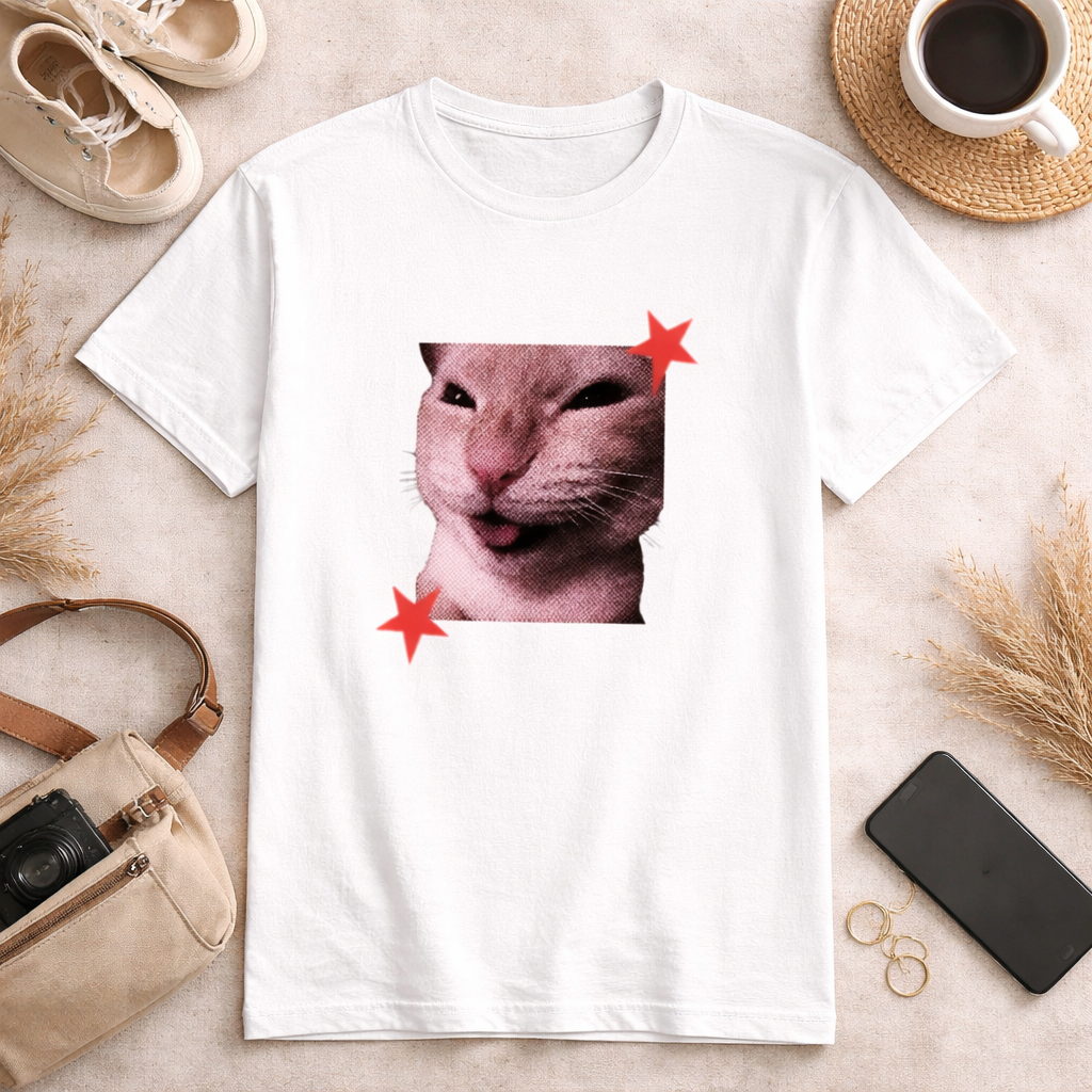 Funny Cat Graphic Printed Black T-Shirt for Men & Women – Cute Meme Cat Face Design Round Neck Half Sleeves Casual Streetwear Unisex Tee