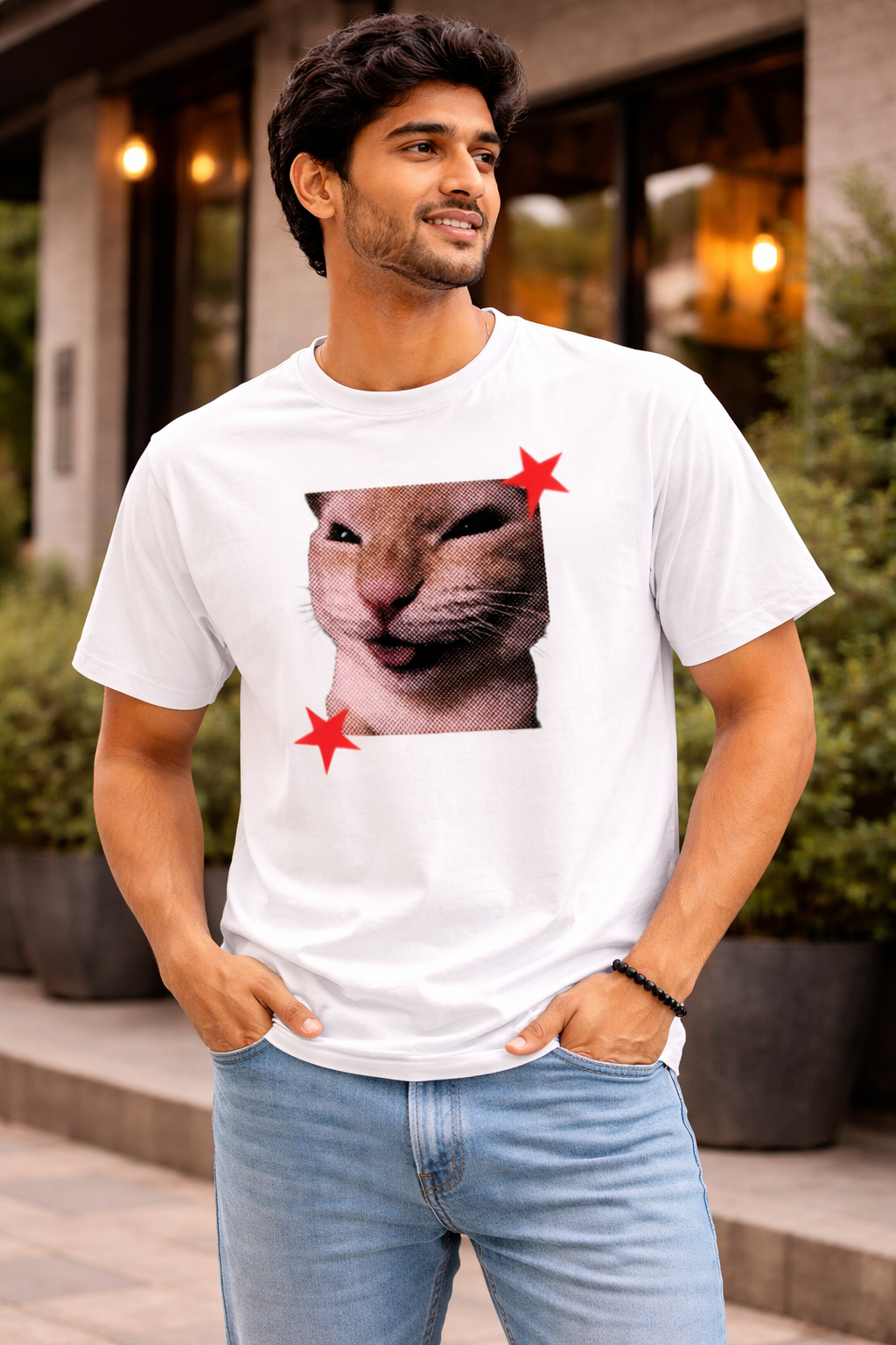 Funny Cat Graphic Printed Black T-Shirt for Men & Women – Cute Meme Cat Face Design Round Neck Half Sleeves Casual Streetwear Unisex Tee