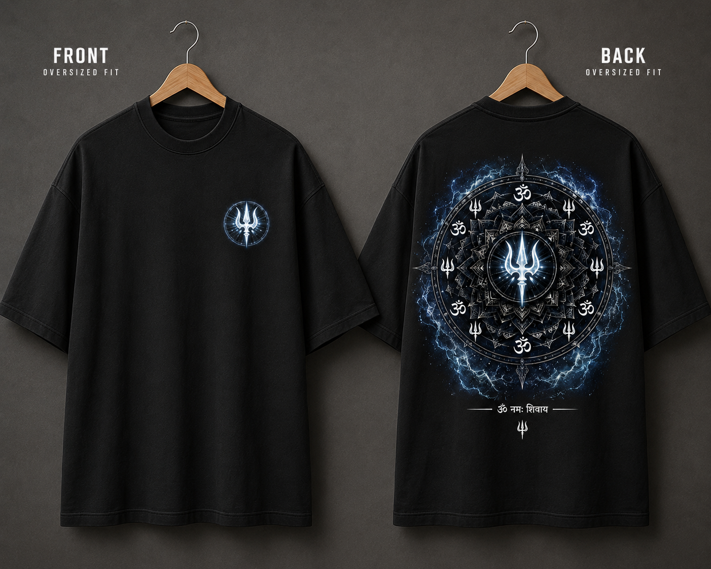 Mahadev Trishul Front & Back Printed T-Shirt – Spiritual Shiva Graphic Tee, Premium PollyCotton Unisex regulars Streetwear, Black Round Neck Devotional T-Shirt