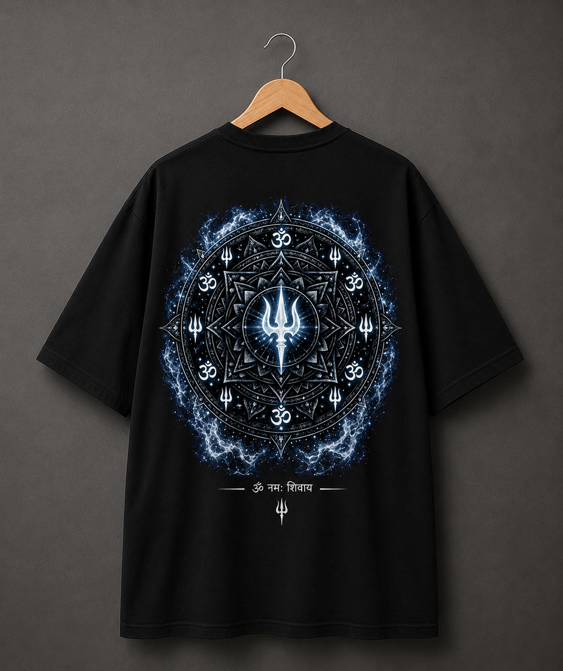 Mahadev Trishul Front & Back Printed T-Shirt – Spiritual Shiva Graphic Tee, Premium PollyCotton Unisex regulars Streetwear, Black Round Neck Devotional T-Shirt